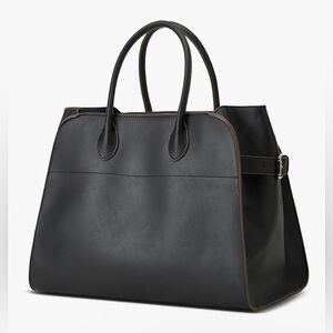 Black Vegan Leather Work Satchel Structured Tote Bag New